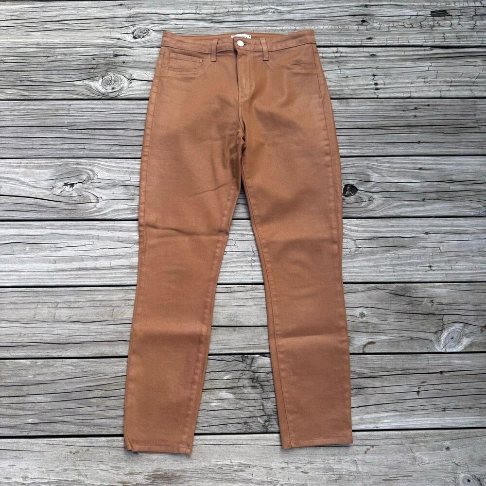 L’Agence Coated Skinny Pants Neutral Camel Minimalist Luxe